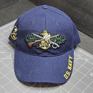 US Navy Mens's Strap Back Cap Hat Dark Blue “We Build, We Fight” Authentic Force